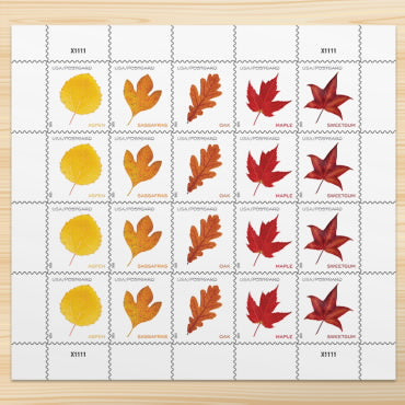 Vibrant Leaves postcard stamps-2025