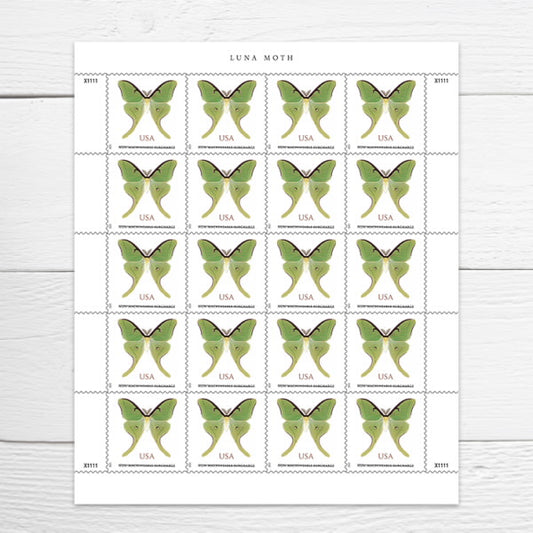 Luna Moth Stamps  Sheet of 20  Non-Machineable
