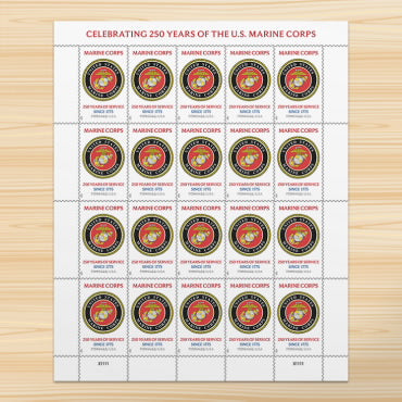 U.S. Marine Corps 250th Stamps,Sheet of 20